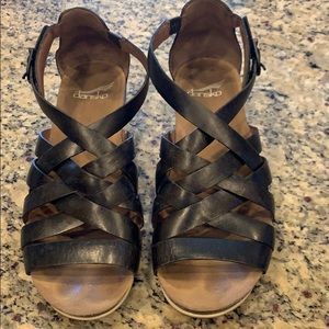 Dansko Vivian Gladiator Black Leather Wedge Size 8